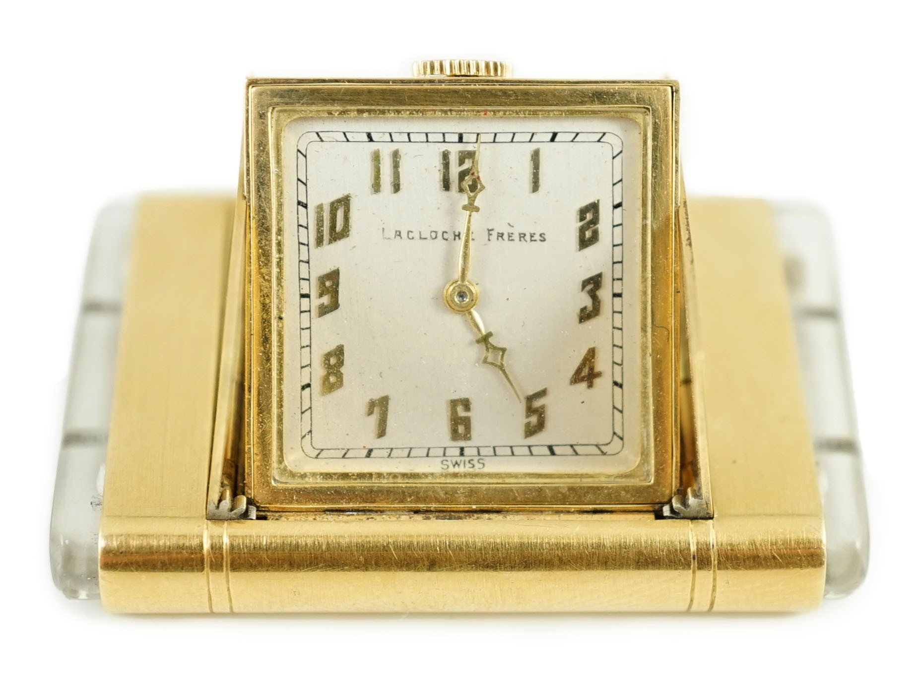 A French Lacloche Freres 18ct gold mounted travelling watch